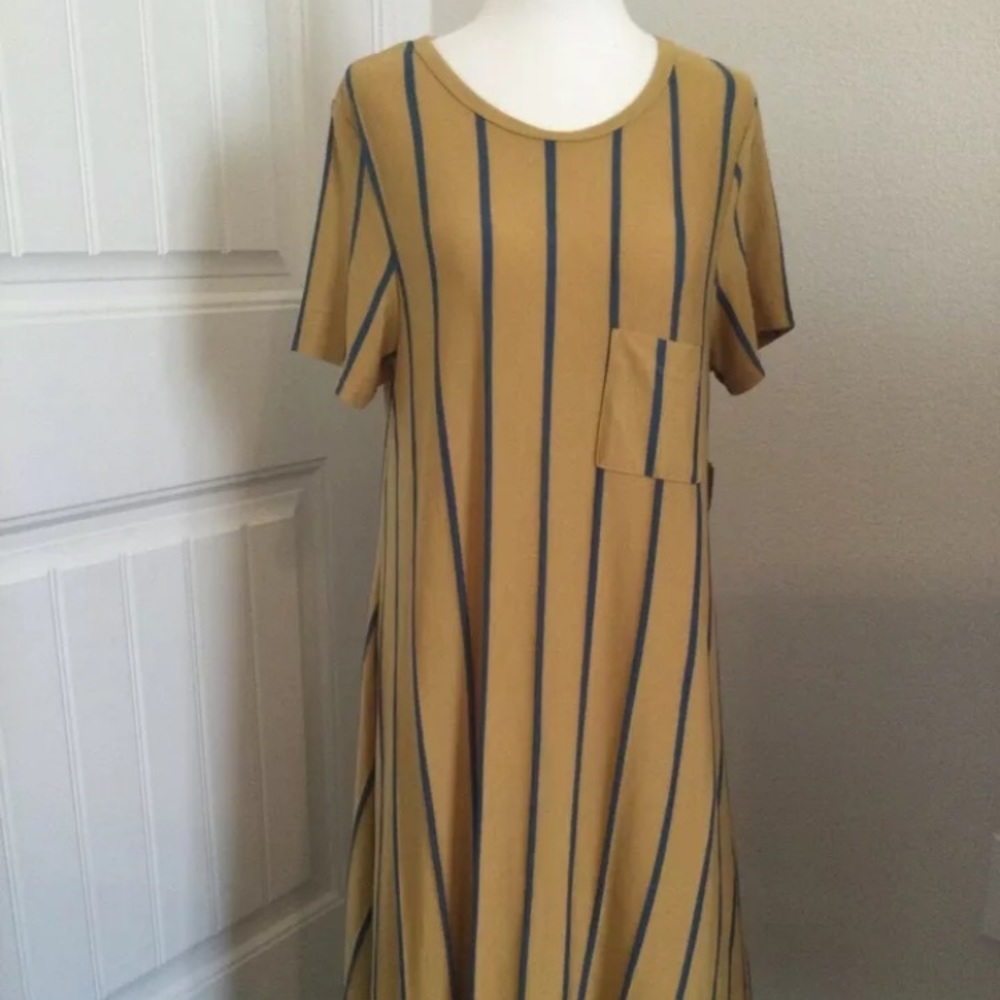 LuLaRoe Mustard Striped Carly Dress